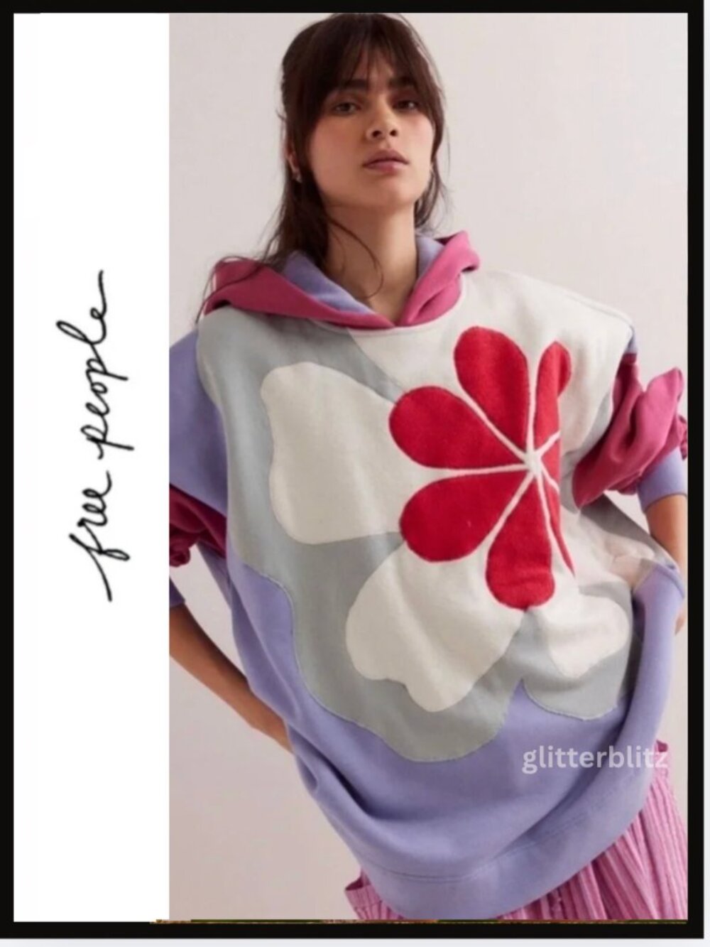NWT Free People Clover Sweatshirt in Poppy Combo - XS